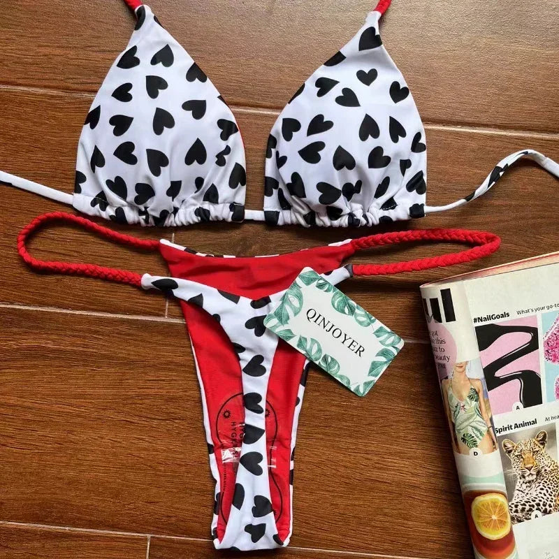 Bikini Women Cute Heart Print Swimwear Brazilian Sexy Thong Swimsuit Bathing Suits Women 2026 Biquini Beach Swim Wear Bikini Set