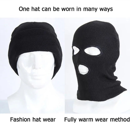 Windproof Full Face Knit Hats Custom SkiMask Men Warm Wool Balaclava embroidery Winter hats Knitted 3 Holes Ski Mask