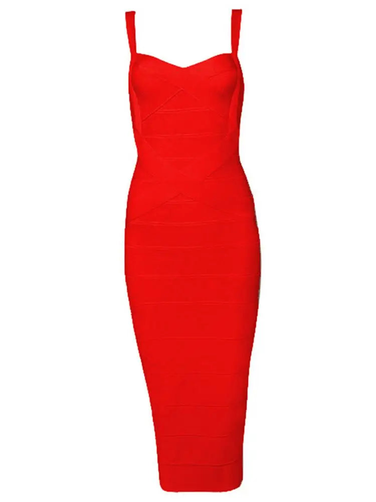 New 2026 Women Sexy Celebrity Midi Red White HL Elastic Bandage Dress Spaghetti Strap Club Bodycon Party Dress Wholesale HL434