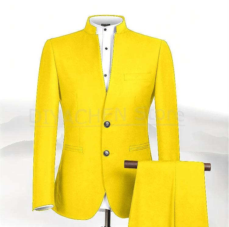 2025 New Style Men Chinese Tunic Collar Bridegroom Suit Formal Wear Dress Slim Fit Mens Suits Groom Wedding Blazer Costume Homme