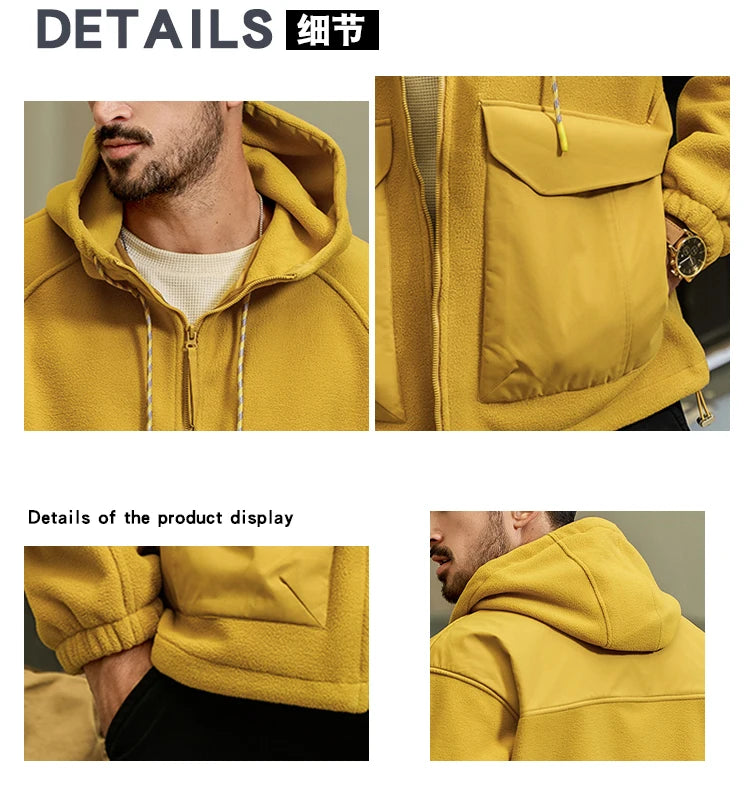 Autumn Velvet Hooded Jacket Men Outdoor Sport Techwear Loose Casual Plus Size Hoodie Cargo Jacket Outerwear Coat