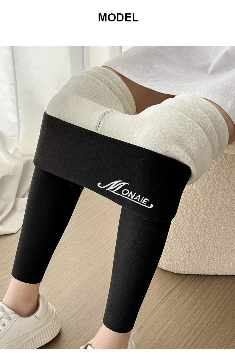 Winter Cashmere Leggings Women Solid Warm Leggings High Waist Slim Stretchy Pants Big Size Adding Velvet and Thickening Pants