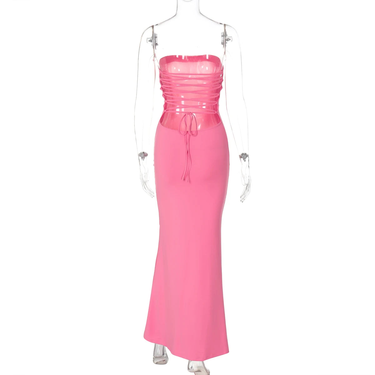 Hugcitar Elegant Women Solid Strapless Backless Bandage Sexy Bodycon Maxi Dress Summer Women Y2K Clothes Beach Vacation Party