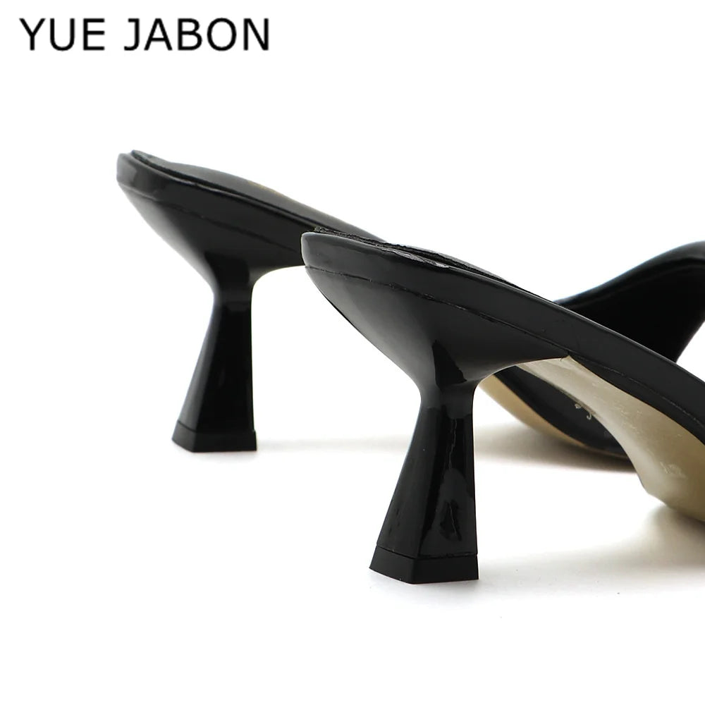 Black Red High Heel Slippers Women Open Toe Slingback Sandals Female Pumps Square Toe Summer Simple Designer Heeled Sandals