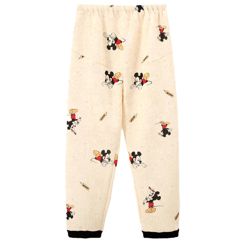 Mickey Thermal Winter Maternity Pajama Pants Adjustable Waistband Soft Fleece Pregnant Women Sleepwear for Autumn Winter Nursing