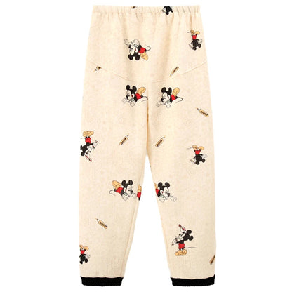 Mickey Thermal Winter Maternity Pajama Pants Adjustable Waistband Soft Fleece Pregnant Women Sleepwear for Autumn Winter Nursing