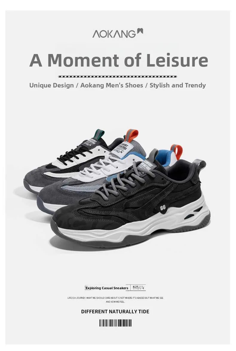Aokang Men's nut Running oes Bla Casual Sports Sneakers Breathable Lace-Up round Toe Thi Bot for Running And Sports