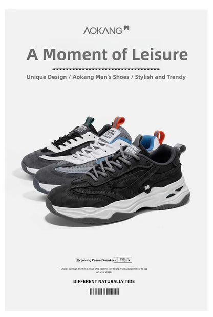 Aokang Men's nut Running oes Bla Casual Sports Sneakers Breathable Lace-Up round Toe Thi Bot for Running And Sports