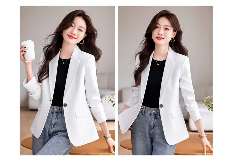 Women Blazer Casual Single Button Long Sleeve Red Black White Slim Suit Ladies Office Coat Fashion New Winter Autumn Jacket 2025 & 2026