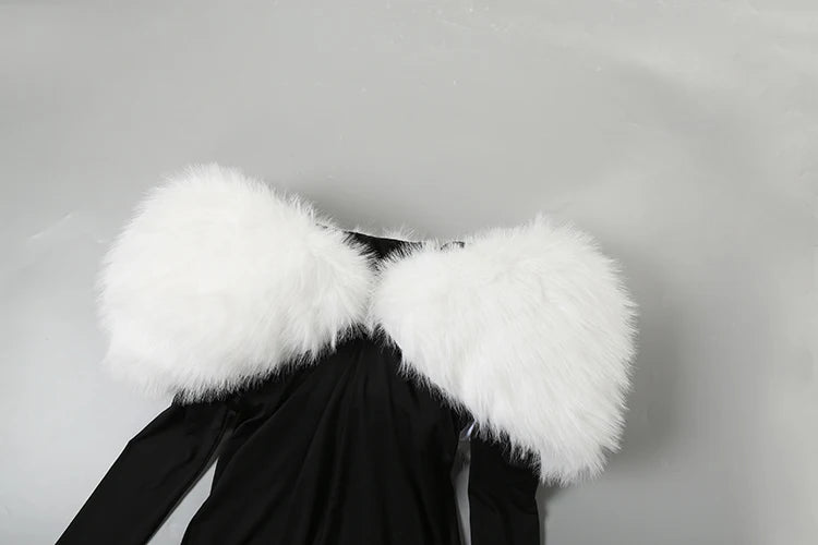 Nibber Furry Patchwork Jumpsuit Woman Slash Neck Sexy Hollow Full Sleeve Backless Slim Peach Hip Hottie Street Fashion Overalls