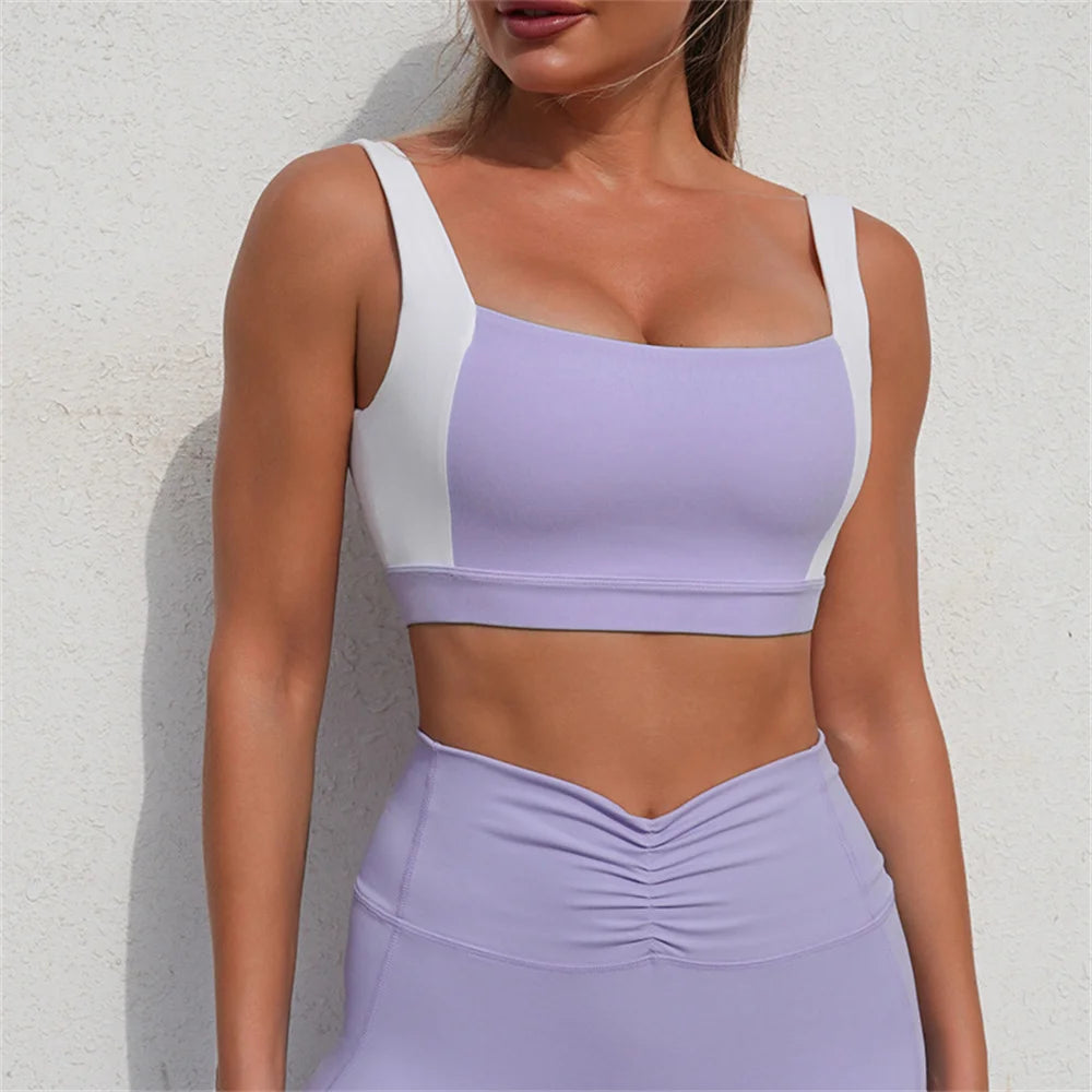 Women's Gym Sports Bra Double Shoulder Straps U-Back Shaping Crop Tops Breathable Running Push Up Fitness Tops Female XP108