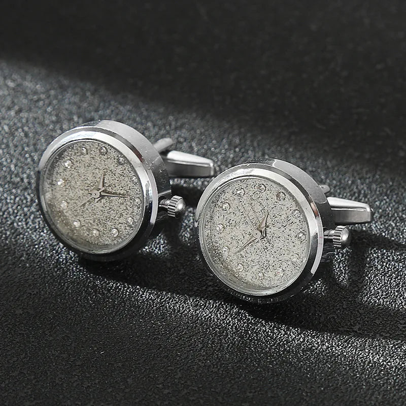 Luxury Cufflinks Watch Rotatable Electronic Functional Buckle Business Mens Cufflinks Gold Slivery Mechanical Watch Cuff Links
