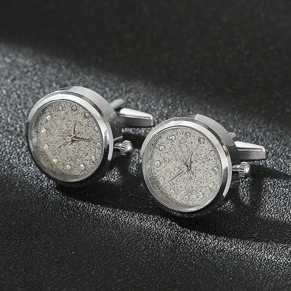 Luxury Cufflinks Watch Rotatable Electronic Functional Buckle Business Mens Cufflinks Gold Slivery Mechanical Watch Cuff Links