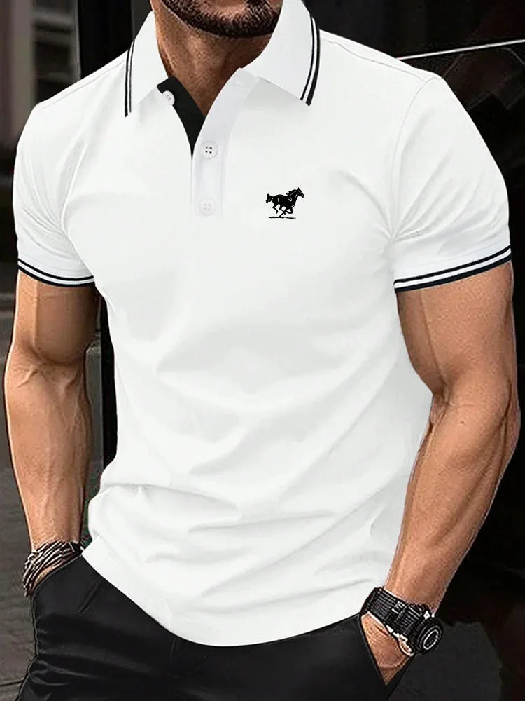 Men's color blocked short sleeved lapel golf shirt with casual style slight elasticity regular summer loose fit golf Men shirt