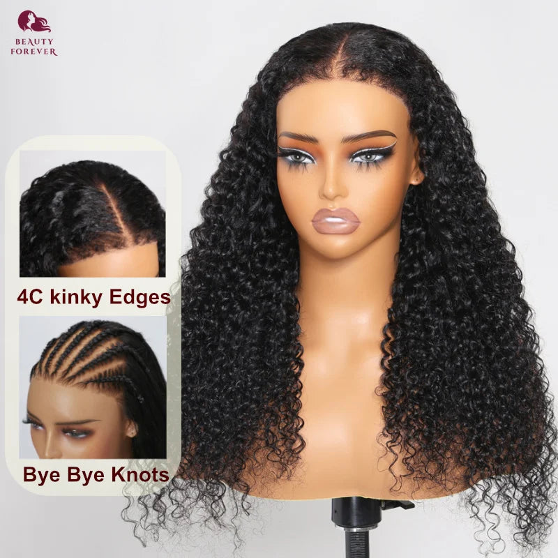 7X5 Bye Bye Knots Curly Glueless Human Hair Wig without Glue Transparent HD Lace Front Brazilian Human Hair Wig