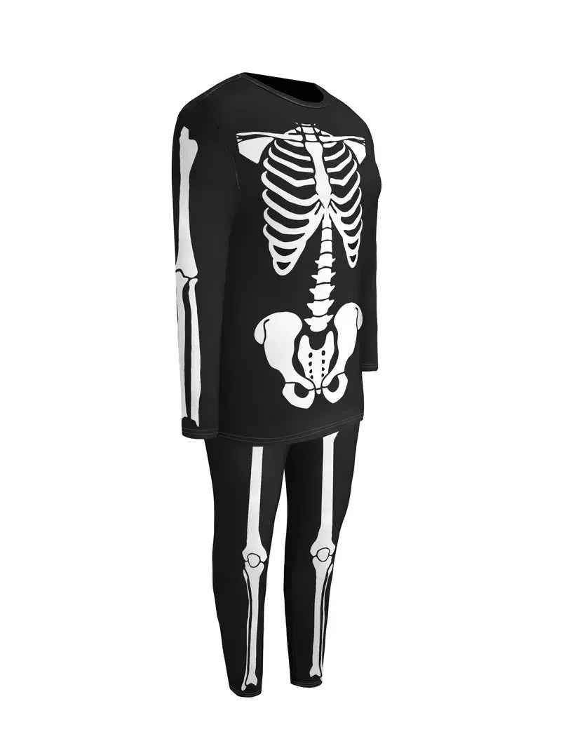 Plus Size Women's Clothing Casual Fashion Skull Print Round Neck Trousers Two Piece Set Halloween Plus Size Ladies Suit