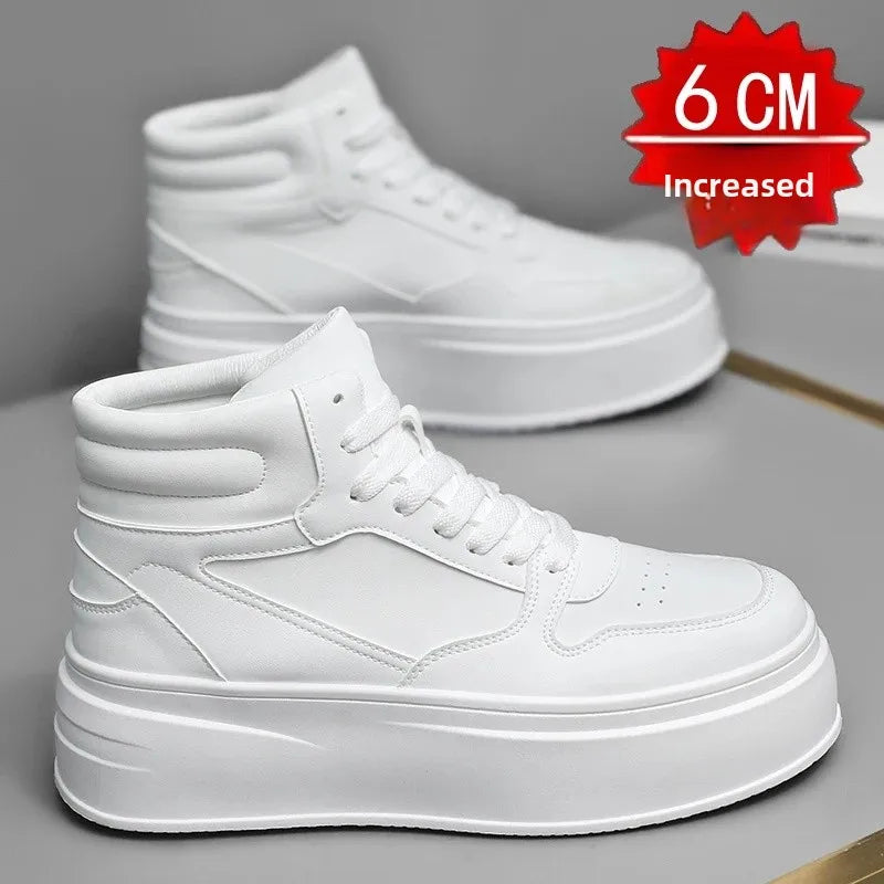 New Autumn/Winter Men's Casual Sneakers 12cm Increased Height 10cm Thick Sole White Shoes High Top Rubber Base Male Footwear