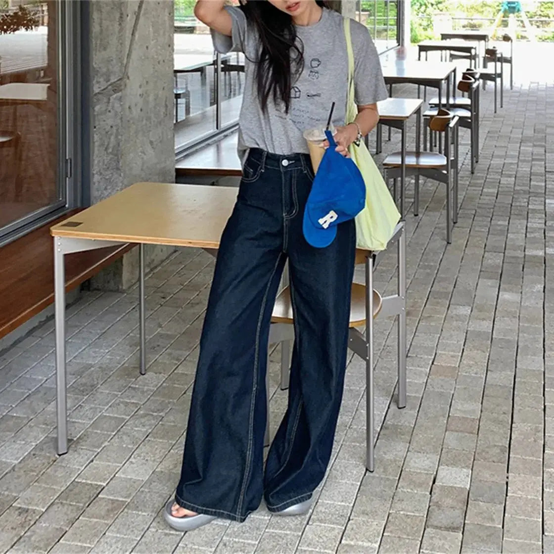 Fashion Wide Leg Jeans Women 2026 Spring Autumn New Retro High Waist Pant Solid Chic Casual Trousers Office Lady Street Pants