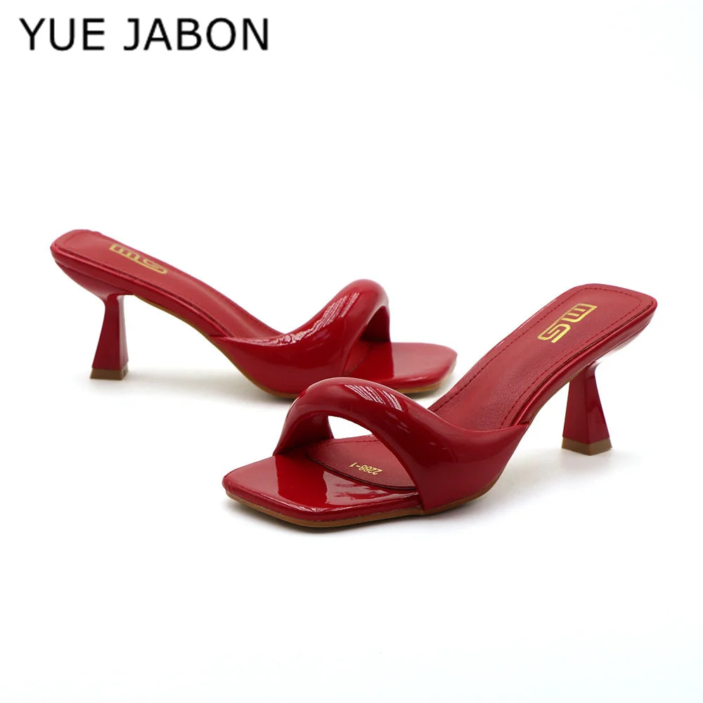 Black Red High Heel Slippers Women Open Toe Slingback Sandals Female Pumps Square Toe Summer Simple Designer Heeled Sandals