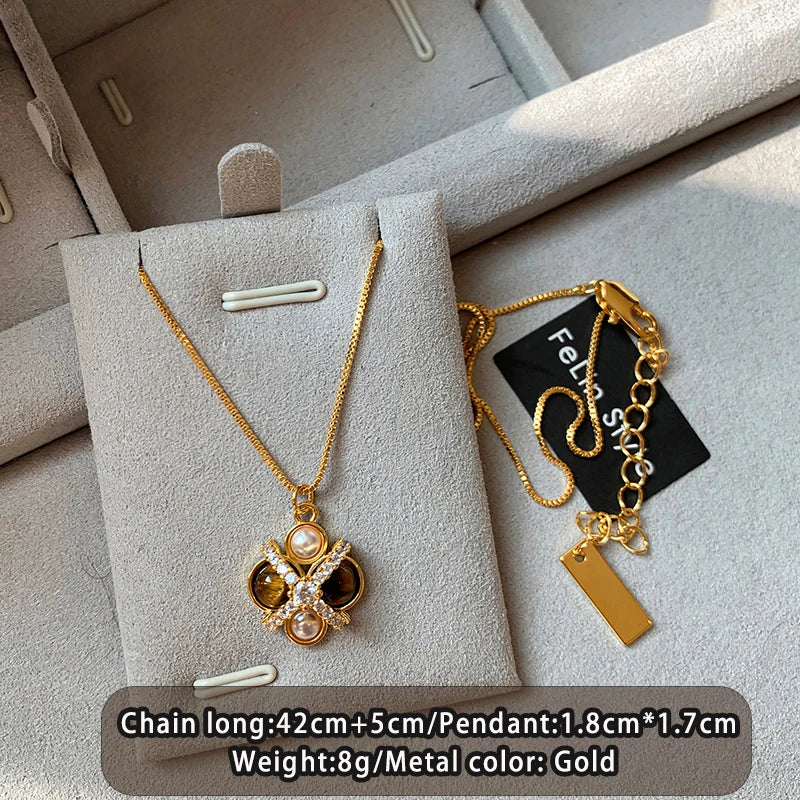 2025 New Design Natural Tiger Eye Stone Micro inlaid Zircon Geometric Earrings for Women's Trendy Jewelry Luxury Accessories