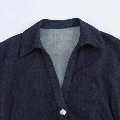 Denim Dress Women's Spring Summer Casual Long Dresses For Women 2025 New Fashion Ruched Short Sleeve Streetwear Midi Dress