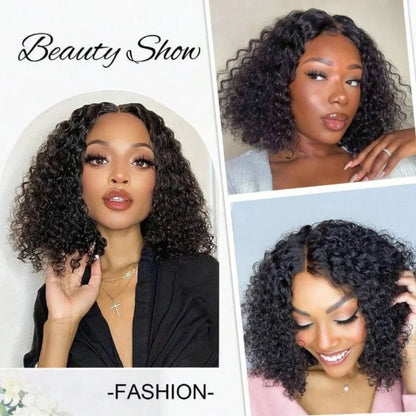 Deep Wave Glueless Wigs Human Hair Ready to Wear Curly Bob Wig Lace Front Wigs Wear And Go Pre Plucked Pre Cut Lace Closure Wigs