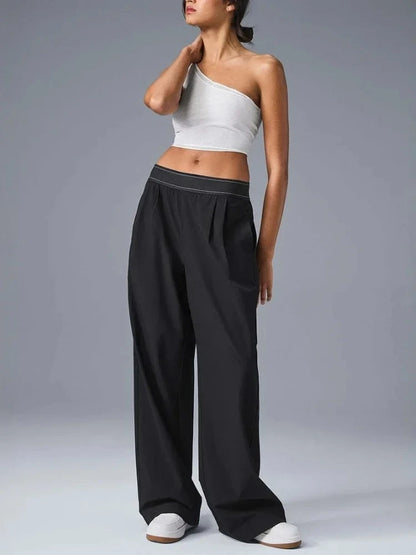 Wide Leg Yoga Pants Women Summer Loose Hanging Casual Pants Women's Versatile Solid Black Suit Western-Style Pants