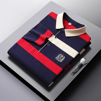 Spring Men Polo Shirt Cotton Long Sleeve Stripe Polo Shirt Men Autumn Embroidery Casual Fashion Polo Shirt Business T-shirts Men