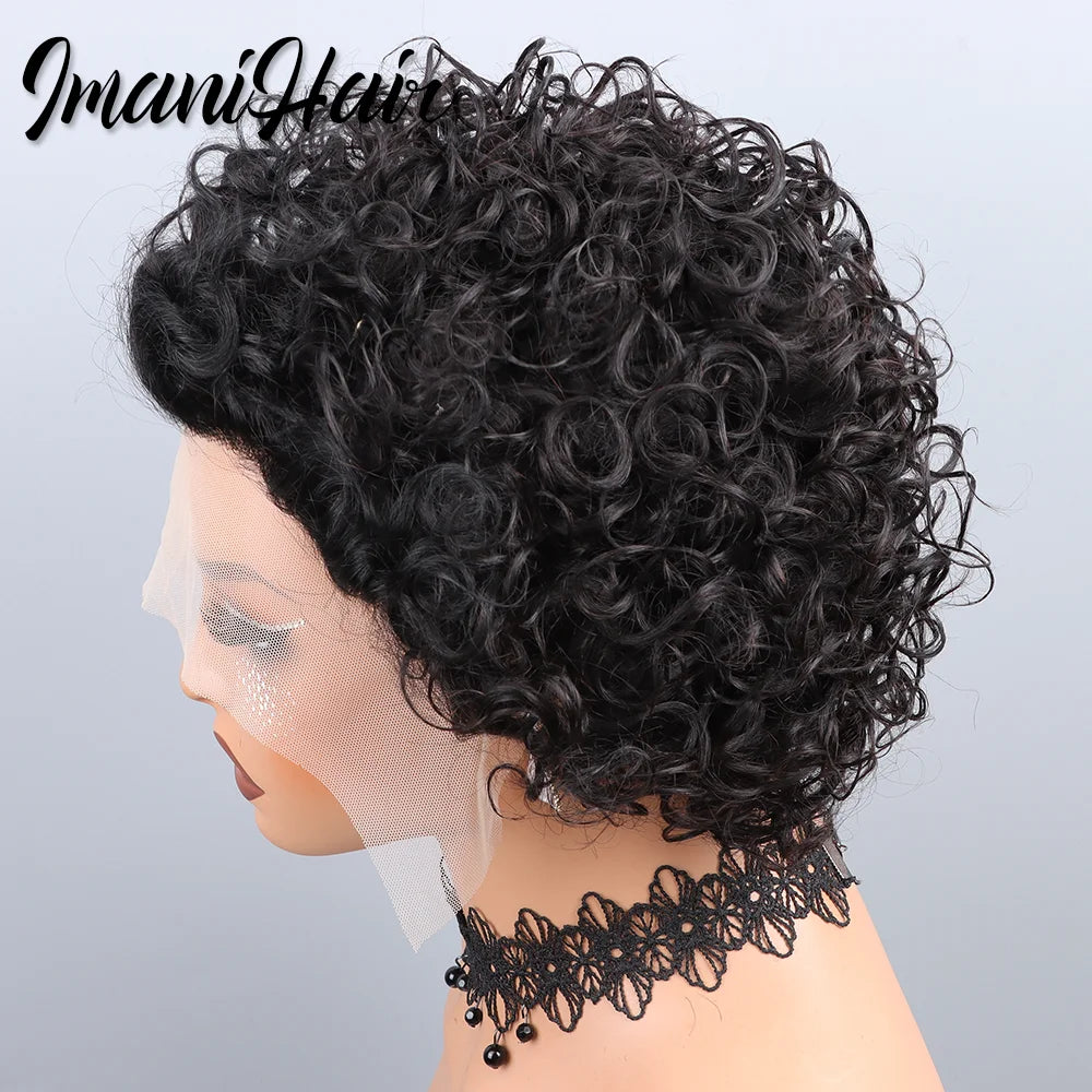 Short Curly Pixie Cut Lace Front Wigs 6 inch, 13X1 Human Hair HD Lace Front Wigs Plucked for Black Women 6 Inch, Natural Black