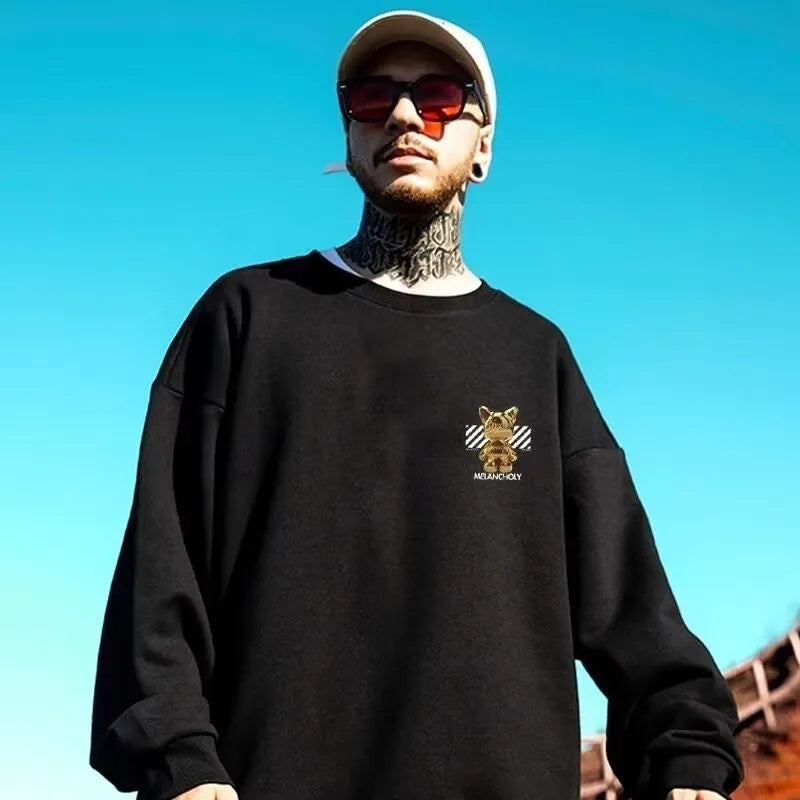 【M-8XL Sweatshirts】Men Oversized Sweatshirt Fashion Loose American Fashion Cat Ornaments Print Long Sleeve Couple Clothes