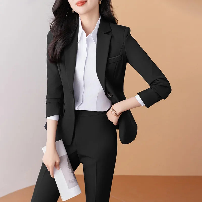 Elegant Western-Style Black Suit Jacket For Women Fashionable Professional Workwear Ideal For Interviews And Office Settings
