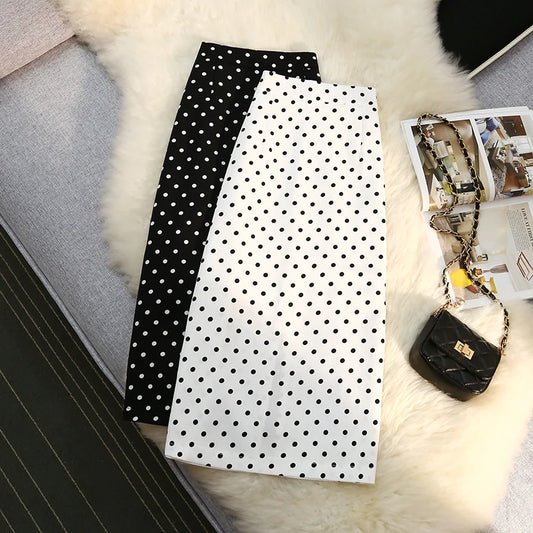 Seoulish Back Split Polka Dot Vintage Women's Skirts Elastic High Waist  Elegant Office Lady Midi A-Line Skirt Female 2026 New