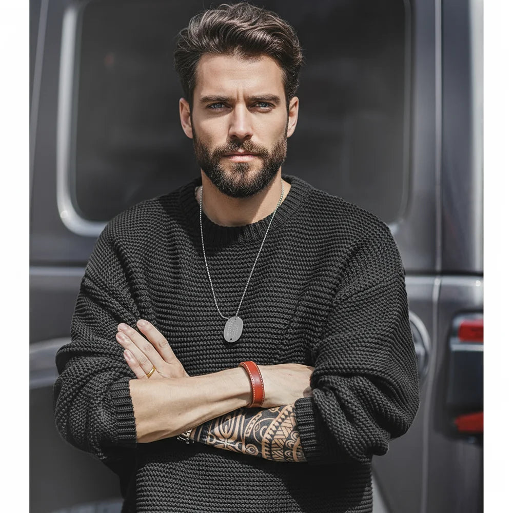 Maden Retro Heavyweight Knitted Sweater Loose Round Neck Pullover Warm Versatile Base Layer Knitwear for Men's Autumn and Winter