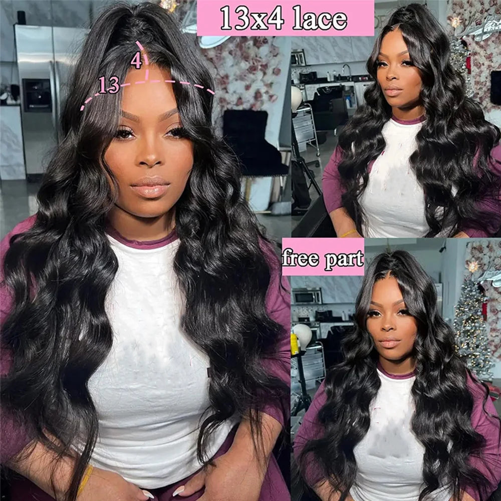 13x4 HD Lace Front Wig - 250% Density Curly Body Wave Peruvian Human Hair, Pre-Plucked with Baby Hair & Natural Look, Seamless B