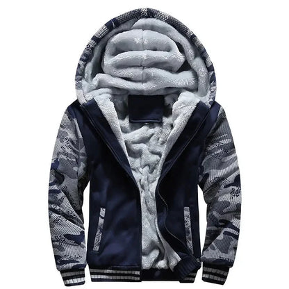 Men's Warmth Hooded Fleece Lined Thickened Baseball Jacket Sweatshirt Korean Style Sporty Top Winter Autumn Seasonal Wear