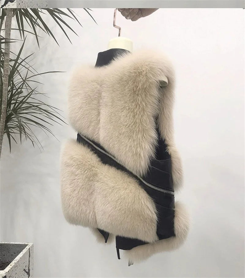 Autumn Winter Splicing Imitation Fox Fur Grass Vest Women Short Jacket 2025New Fashion Versatile Sleeveless Lady Waistcoat Coat
