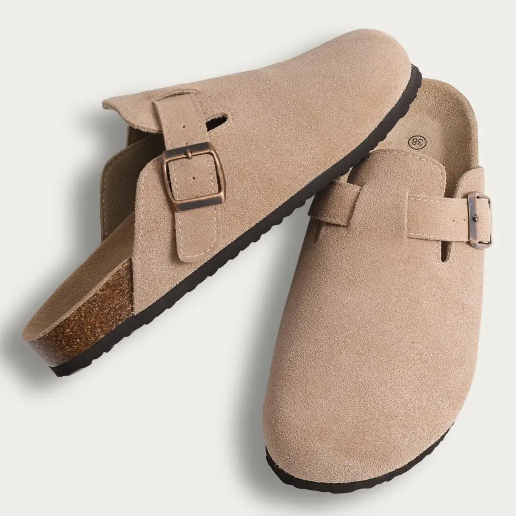 Comwarm Men Suede Clogs Slippers Classic Cork Footbed Mules Women Cozy Fashion Clogs Shoes With Arch Support Men Beach Sandals