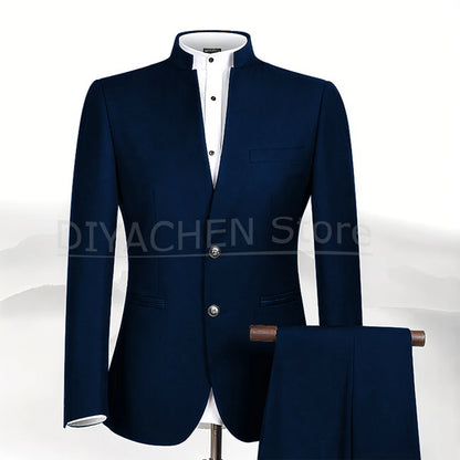 2025 New Style Men Chinese Tunic Collar Bridegroom Suit Formal Wear Dress Slim Fit Mens Suits Groom Wedding Blazer Costume Homme