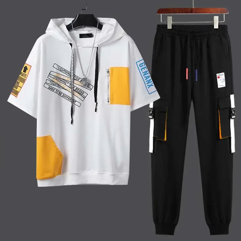 Pants Sets Print Sports Suits Jogging Clothes for Men Hoodie Tracksuit Alphabet Male T Shirt Sweatpants Top Basic Regular Fit S