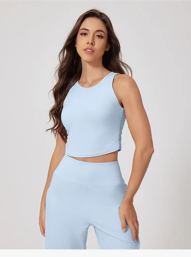 New Women Sportswear Yoga Set Sport Suit Gym Workout Clothes Gym Vest Crop Top High Waist Straight leg Pants Fitness Sports Wear