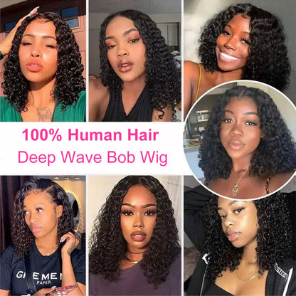 Glueless Preplucked Human Wigs Ready to Go Curly Short Bob Wigs 250% HD 13x4 Lace Frontal Human Hair Wigs Deep Wave Frontal Wig