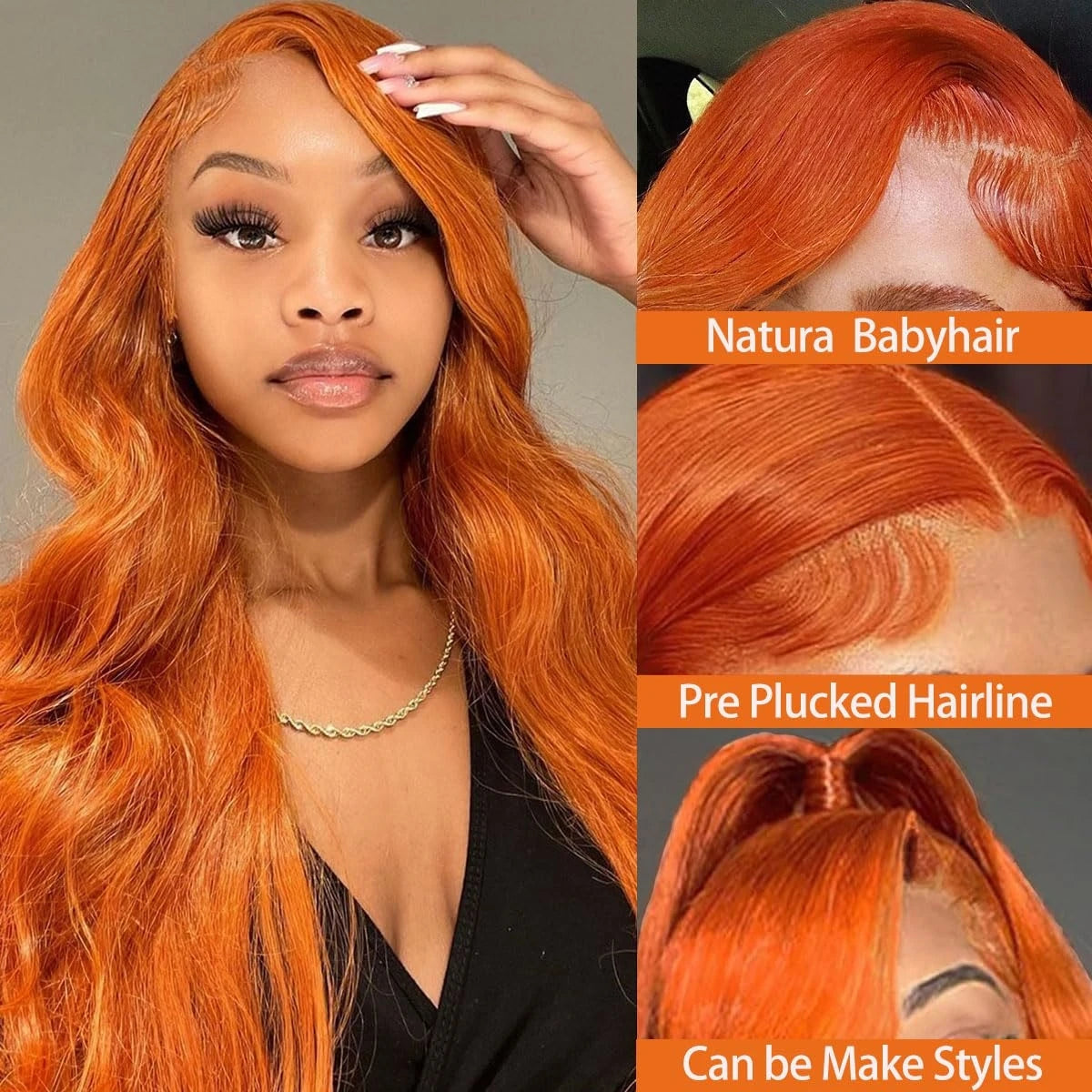 Orange Ginger 13x4 Lace Frontal Human Hair Wig Pre Plucked Body Wave 13x6 HD Lace Frontal Wigs For Women 100% Human Hair Wig