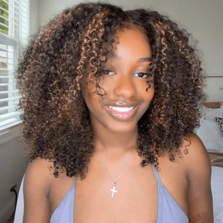 NEW 10A 6x5 Glueless Lace Human Hair Wigs Ready To Wear And Go Short Curly Ombre Highlights Brown Blonde Ginger 99J Colored Wigs