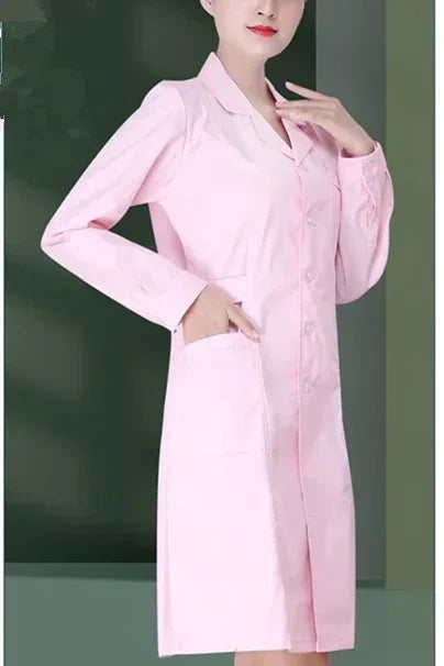 Women's Fashion Lab Coat Short Sleeve Doctor Nurse Dress Long Sleeve Medical Uniforms White Jacket with Adjustable Waist Belt