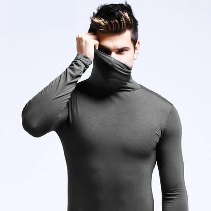 Korean Clothing Blouse Oversize Golf Wear Casual Full Cotton Men's Turtleneck Base Shirt Simple Solid Color Long Sleeve Tops Tee