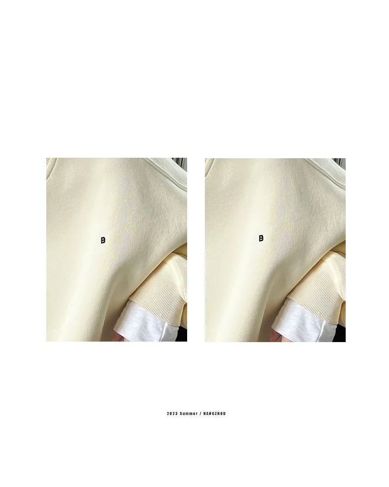 NS Pure Color Lazy Loose BF Hoodie Women's Simple Shape Sweatshirt Long Sleeve Letter Embroidery Top Casual Style Cotton Blend