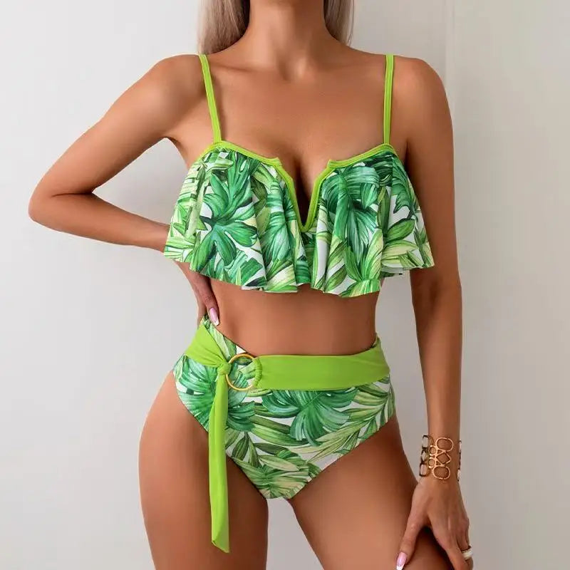 2025 New Sexy Brazilian Bikini Set Ruffle Swimwear Women Push Up Swimsuit High Waist Print Floral Bathing Suit Biquini Female