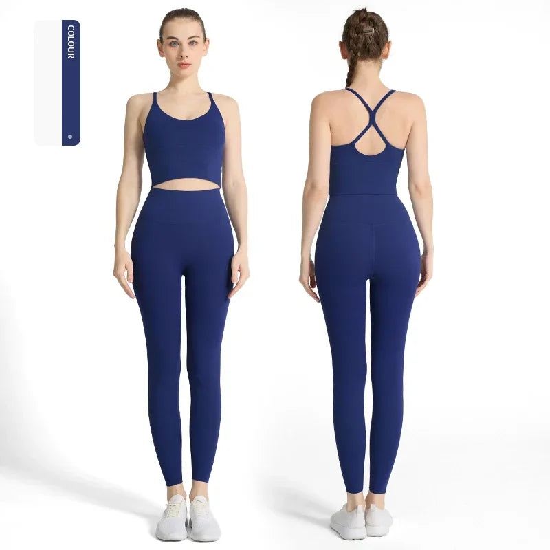 2-piece Yoga Suit Women Sportswear Fitness Set Cross back Yoga Tops A High Waist Leggings Pilates Fitness Sports Clothing👚👚