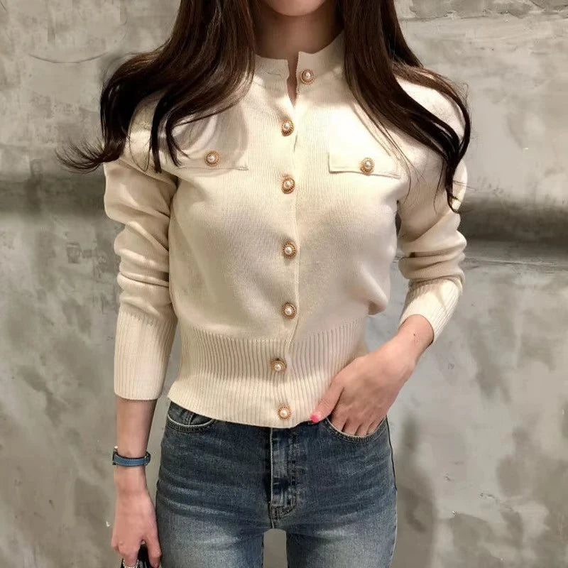 2026 Autumn Long Sleeve Fashion Women Cardigans Sweater Knitted Coat Short Casual Single Breasted Korean Slim Chic Ladies Tops