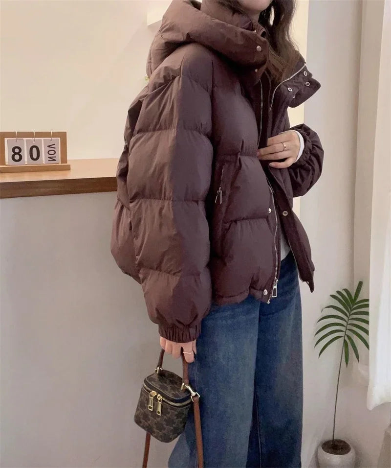 Women Korean Cotton Parkas Hooded Winter Oversize Coat Thick Warm Loose Puffer Jacket Female Solid Fashion Zipper Outwear